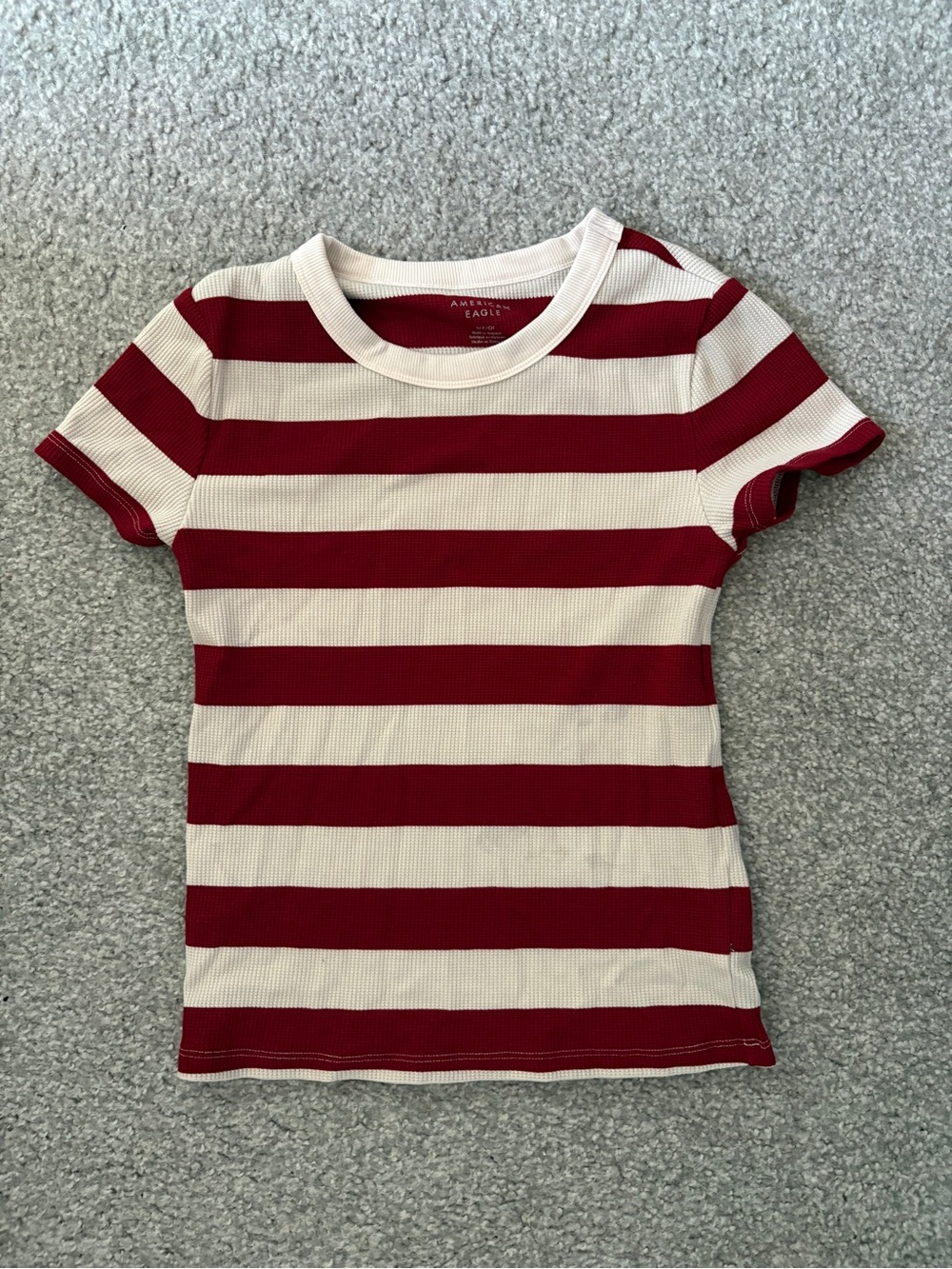 American Eagle Outfitters Red & Cream Striped Short Sleeve Tee